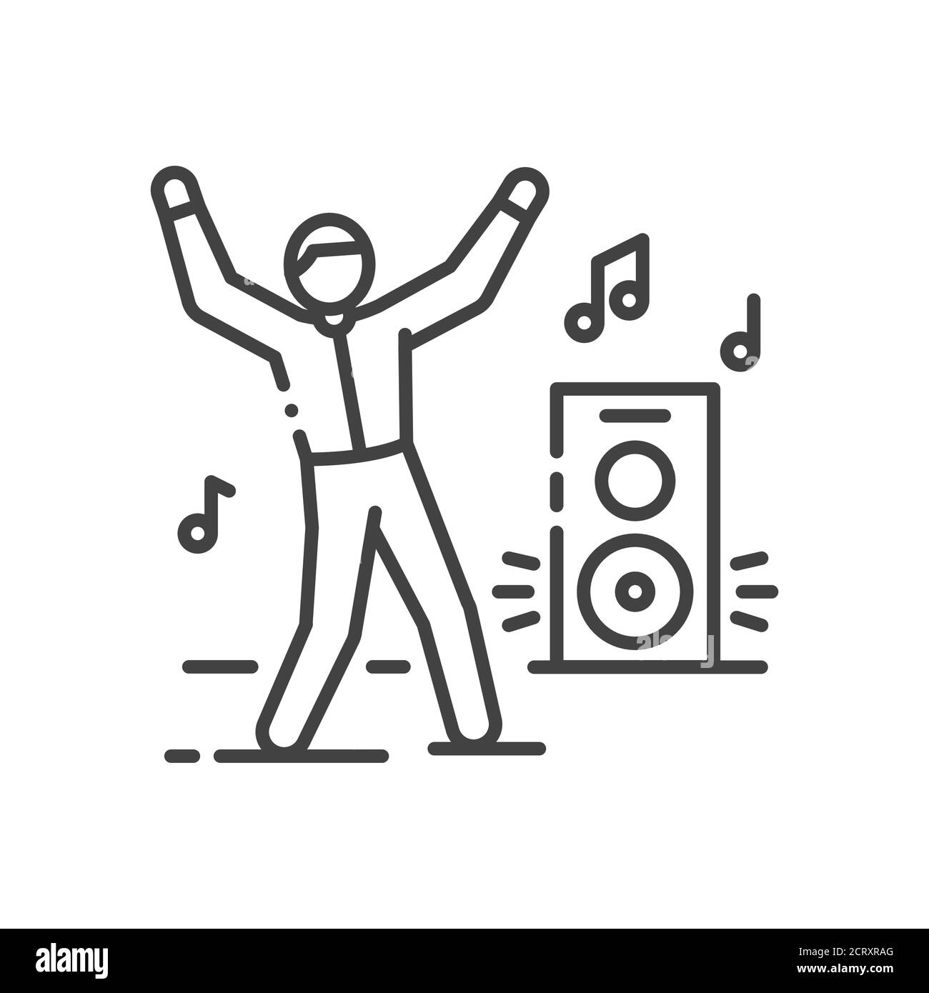 Dancing man black line icon. To have fun. Home leisure. Vector isolated illustration. Editable stroke. Stock Vector