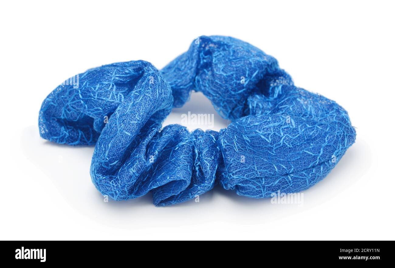 Blue hair scrunchy isolated on white. Stock Photo