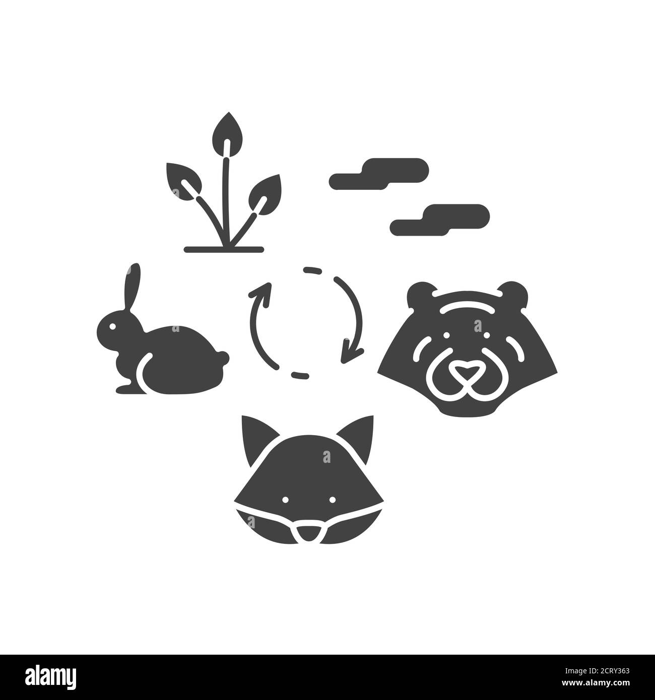 Food chain black glyph icon. Nature eating model. Sign for web page, app. UI UX GUI design element. Stock Vector