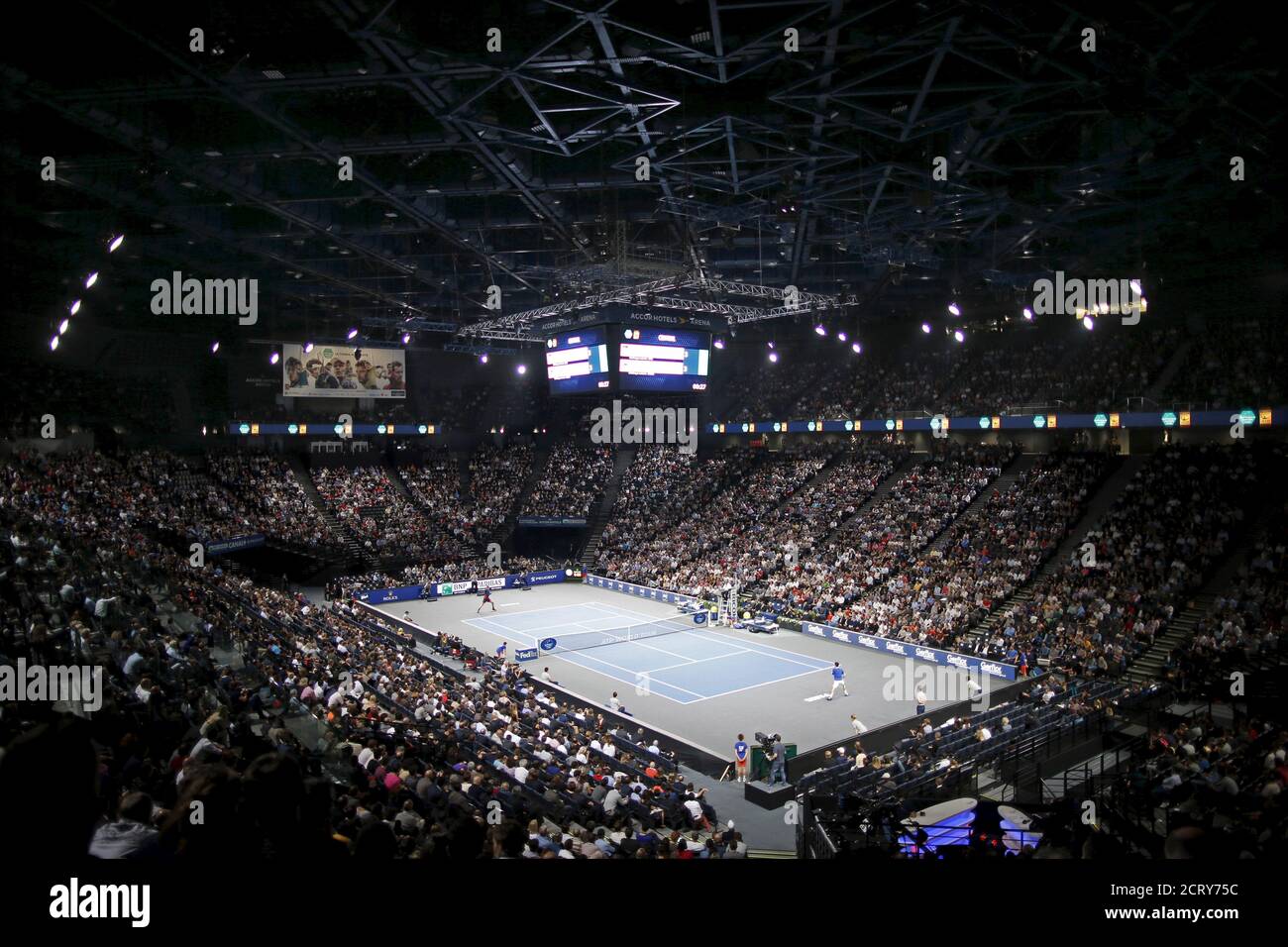 General inside view of the AccorHotels Arena during the Paris Masters tennis  tournament, France, November 6, 2015. The AccorHotels Arena (formerly known  as Bercy Arena or Palais Omnisports de Paris-Bercy POPB) is