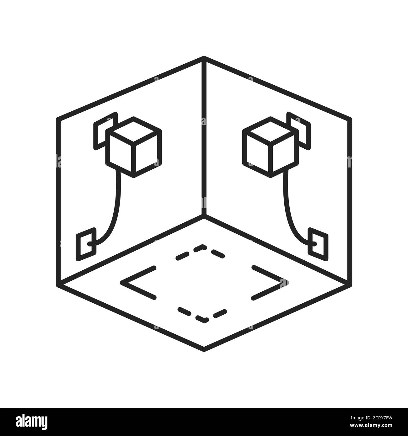 Virtual reality play area black line icon. Cyberspace, simulation ...