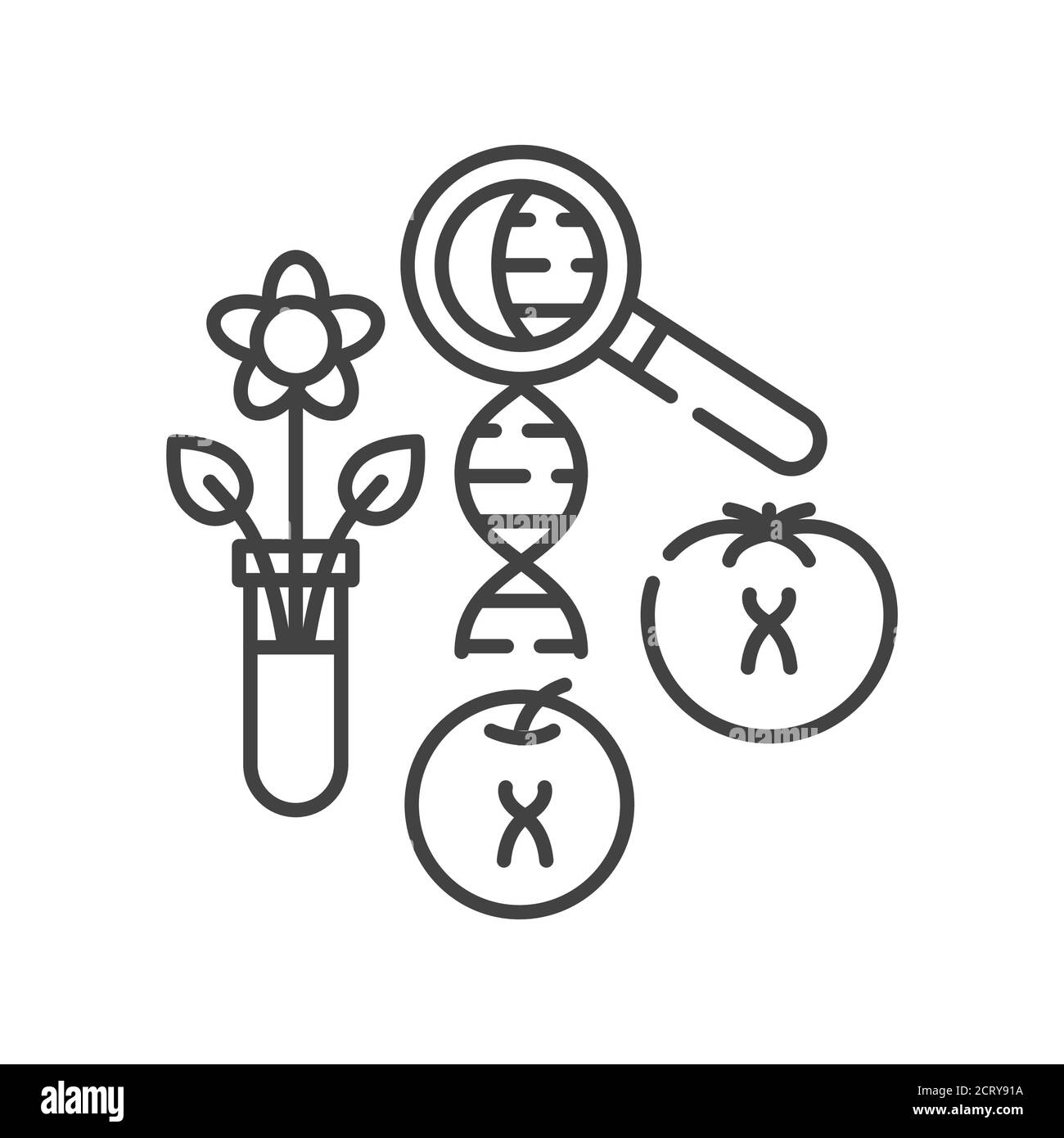 Genetically modified plant black line icon. Environmental problems. Sign for web page, app. UI UX GUI design element. Editable stroke Stock Vector