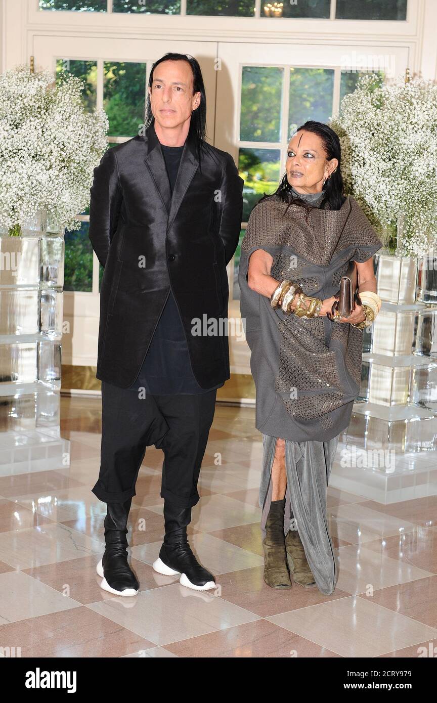 Fashion designer Rick Owens and Michele Lamy arrive for the state dinner in  honor of the
