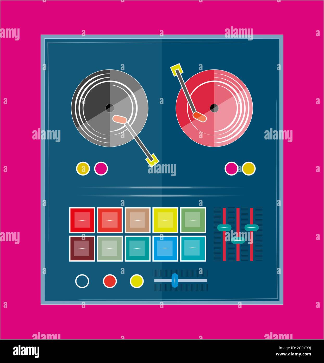 Vector Record and Mixing Deck ona bright pink background Stock Vector