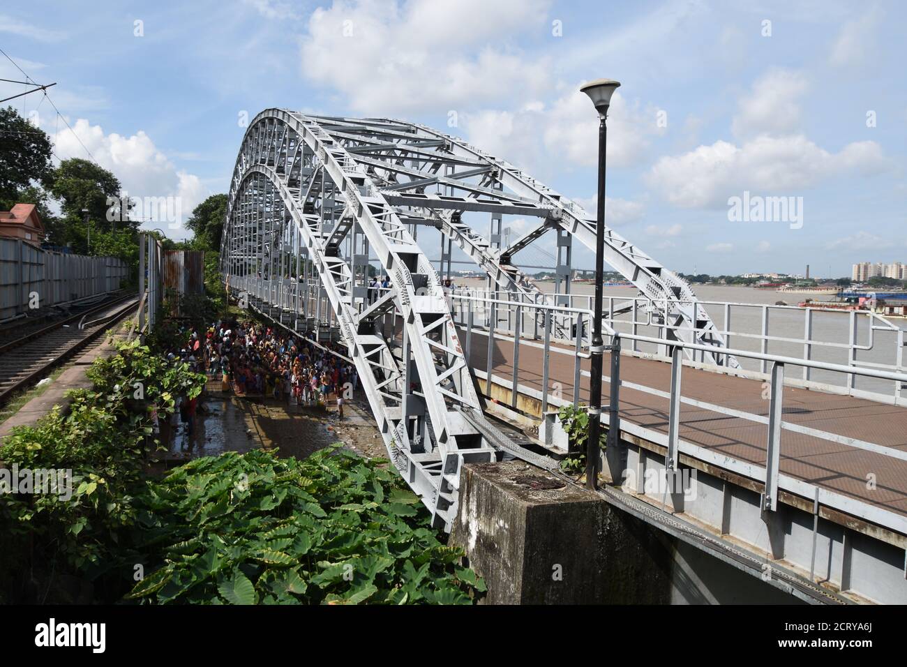 Arch shaped footbridge at Babu Ghat. Kolkata, India. Stock Photo