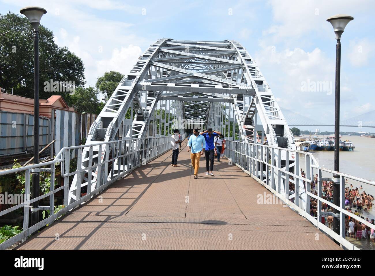 Arch shaped footbridge at Babu Ghat. Kolkata, India. Stock Photo