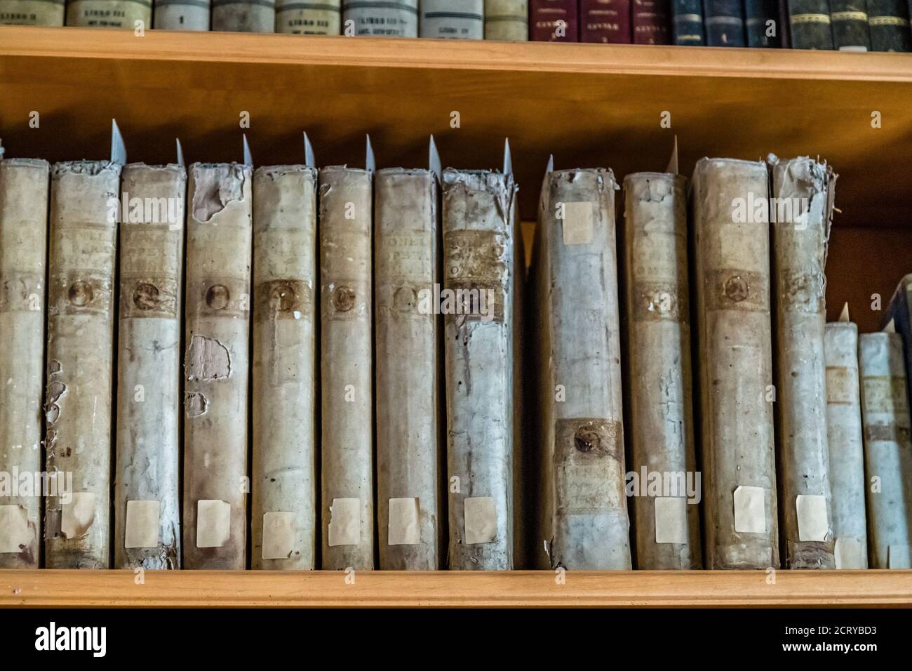 GIOVINAZZO (BA), AUGUST 30, 2020: light is enlightening law books inside ancient palace in Giovinazzo Stock Photo