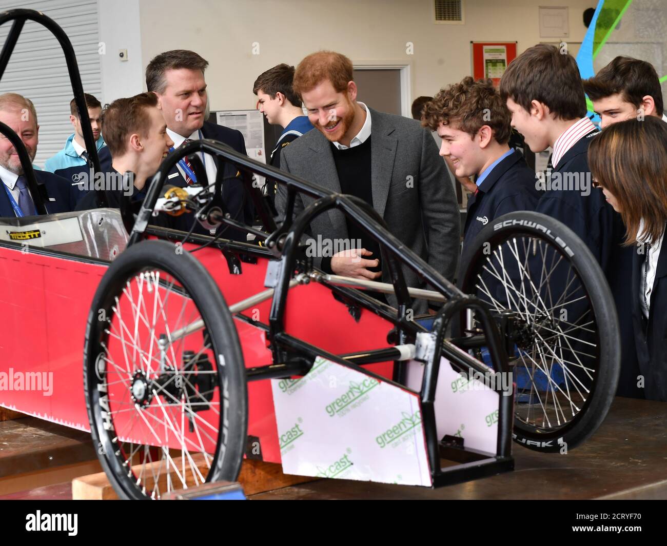 Britain's Prince Harry talks to students and apprentices during a visit to the Silverstone University Technical College at Silverstone, Britain, March 7, 2018. REUTERS/Arthur Edwards/Pool Stock Photo