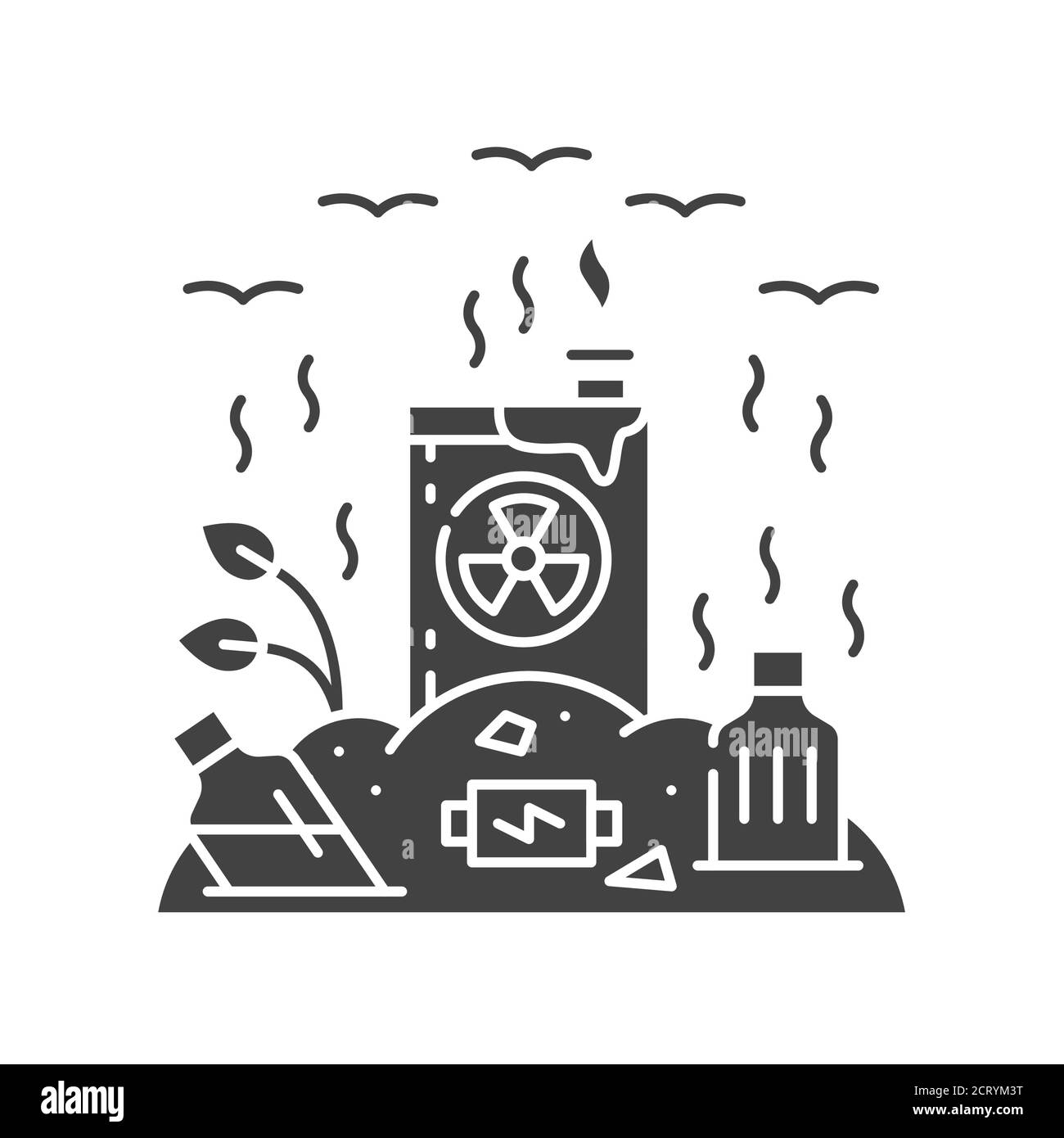 Land degradation black glyph icon. Ecological disaster. Sign for web page, app. UI UX GUI design element Stock Vector