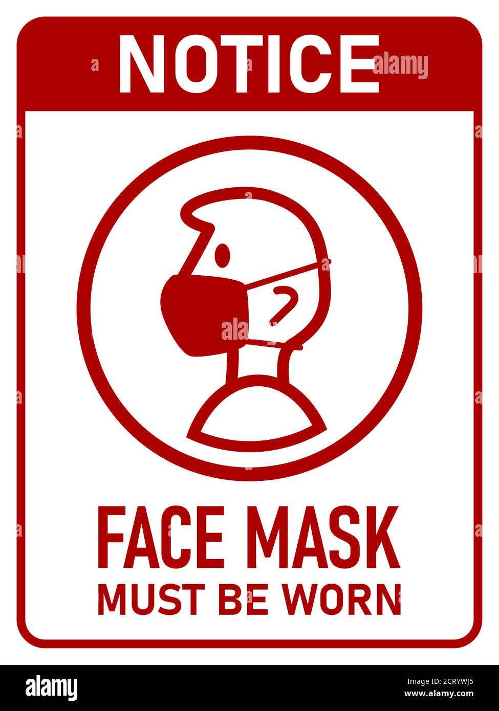 Notice Face Mask Must Be Worn Vertical Warning Poster Sign against the Spread of Coronavirus with an Aspect Ratio of 3:4. Vector Image. Stock Vector
