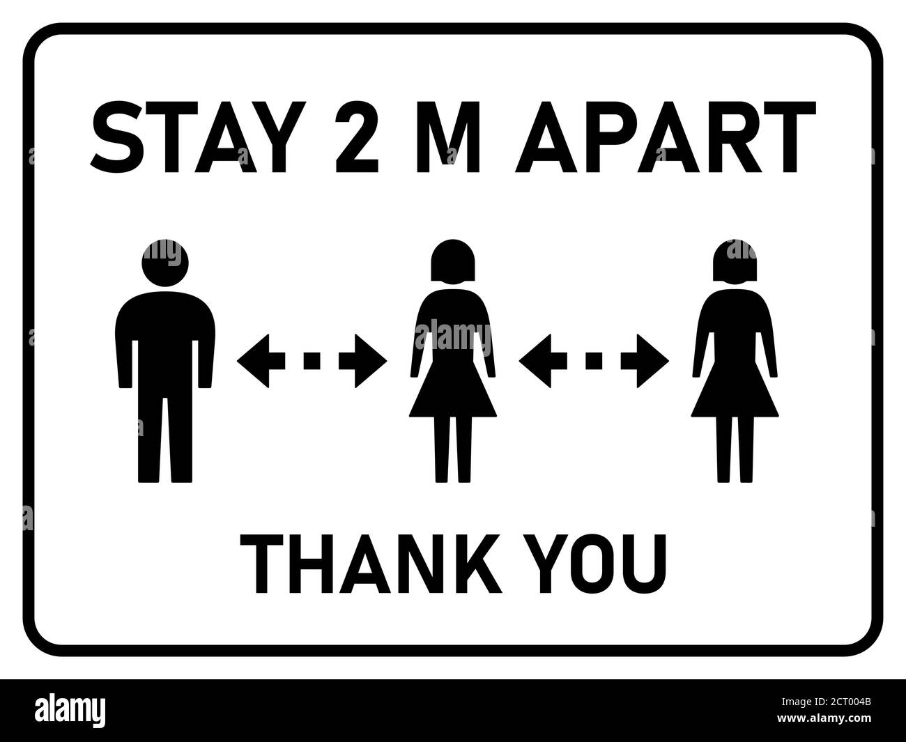 Stay 2 M or 2 Metres Apart Thank You Horizontal Social Distancing Instruction Sign with an Aspect Ratio of 4:3. Vector Image. Stock Vector