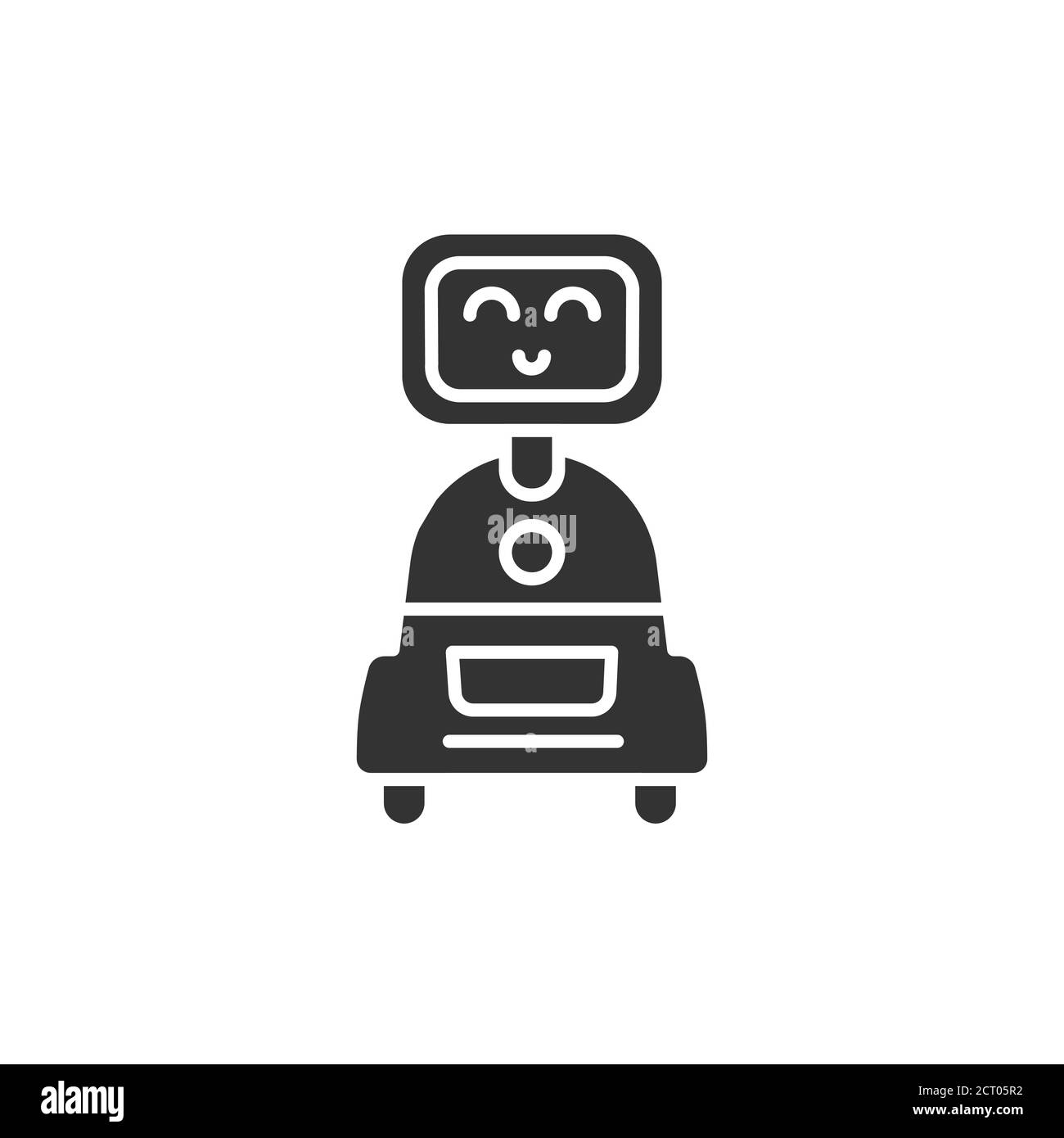 Personal robot black glyph icon. Cute smiling robot. Innovation in technology. Sign for web page, app. UI UX GUI design element. Editable stroke. Stock Vector