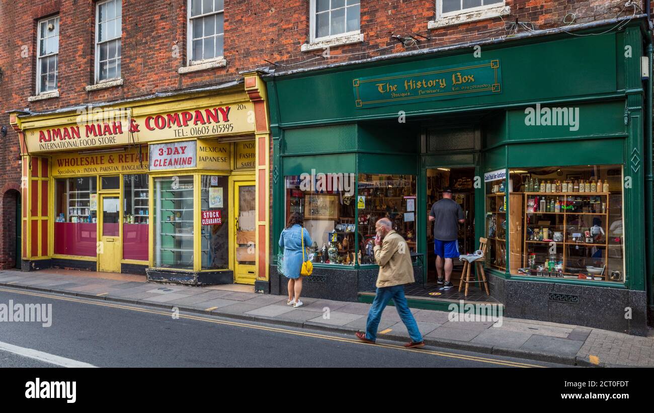 Independent Shops on Magdalen Street Norwich. Norwich Shopping. Stock Photo
