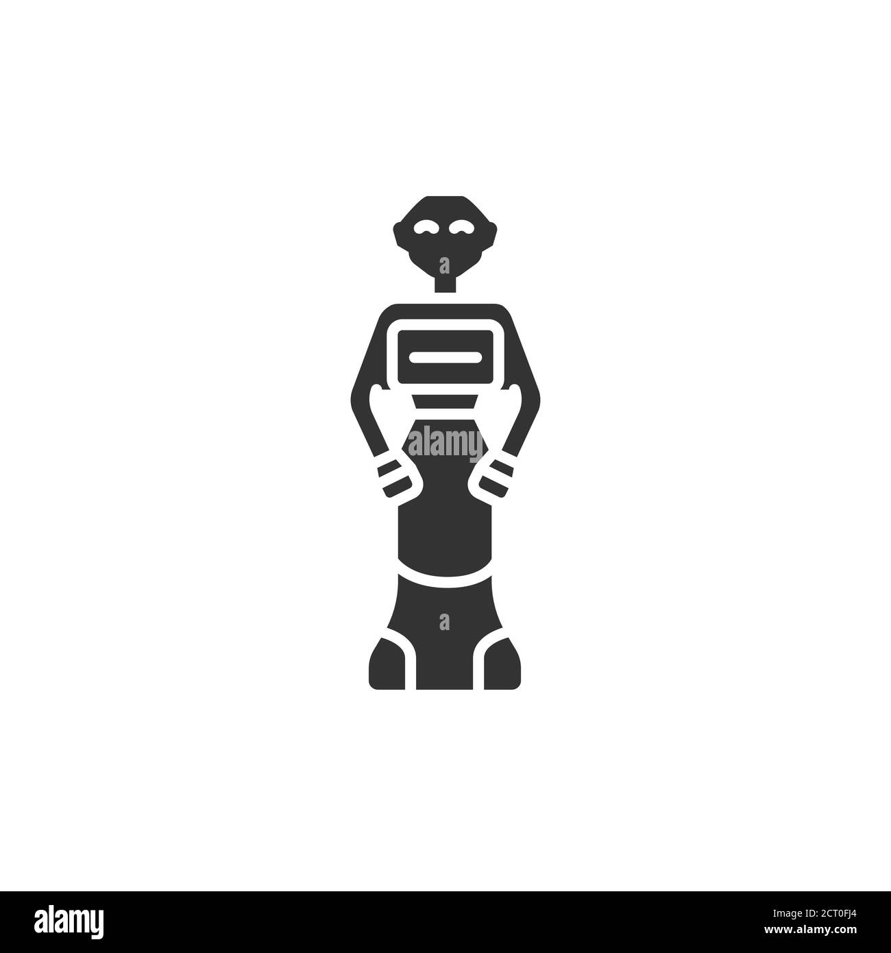 Social robot black glyph icon. Communication with people in public places. Innovation in technology. Sign for web page, app. UI UX GUI design element. Stock Vector