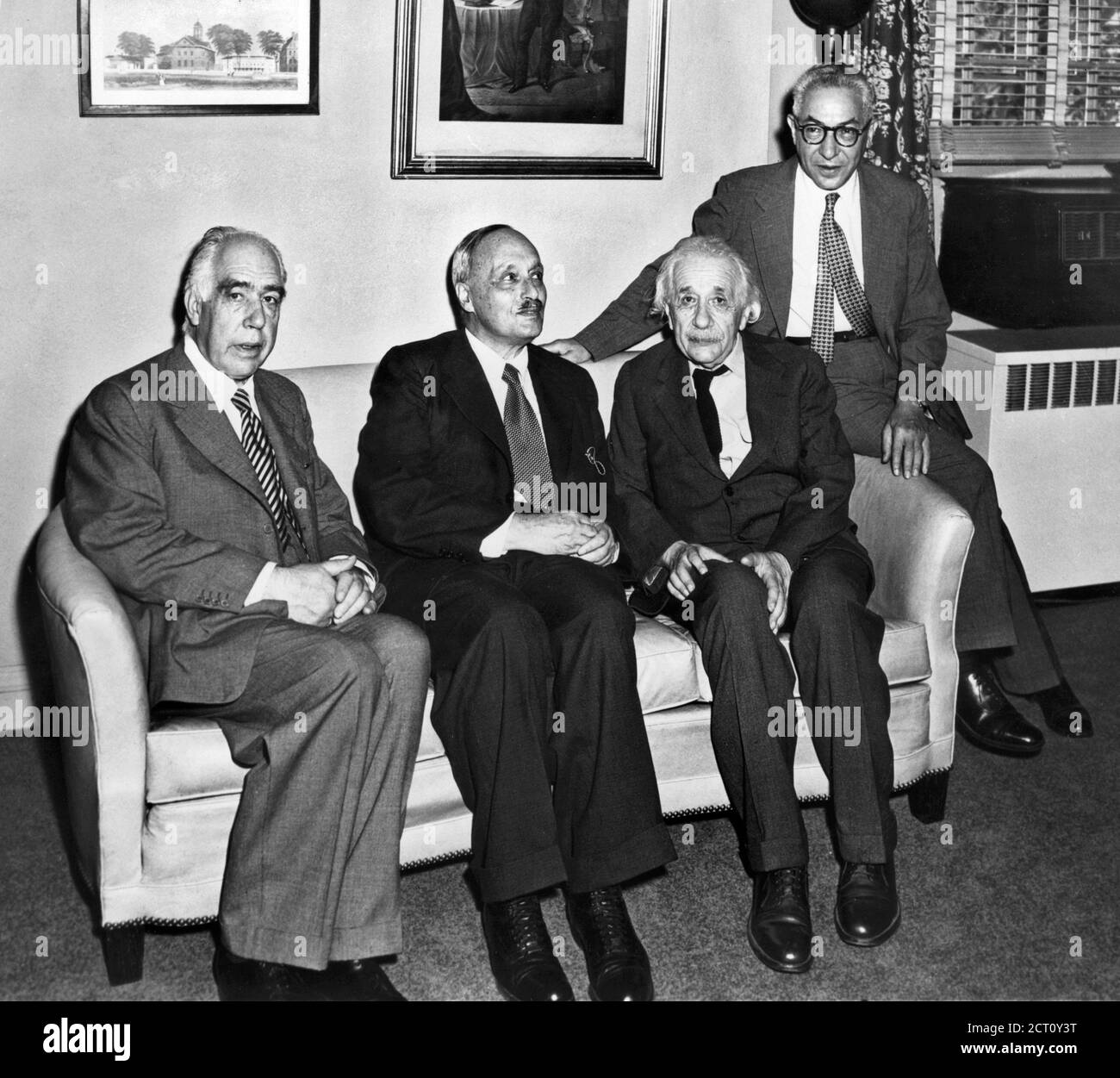 Physicists Niels Bohr, James Franck, Albert Einstein and Isidor Isaac Rabi, c.1954 Stock Photo