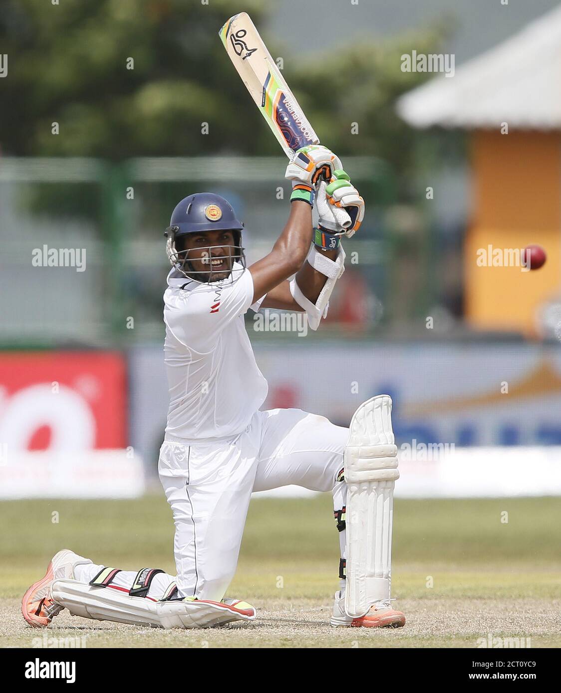 Sri Lanka's Dinesh Chandimal plays a shot during the first day of their first test cricket match against India in Galle, August 12, 2015. REUTERS/Dinuka Liyanawatte Stock Photo