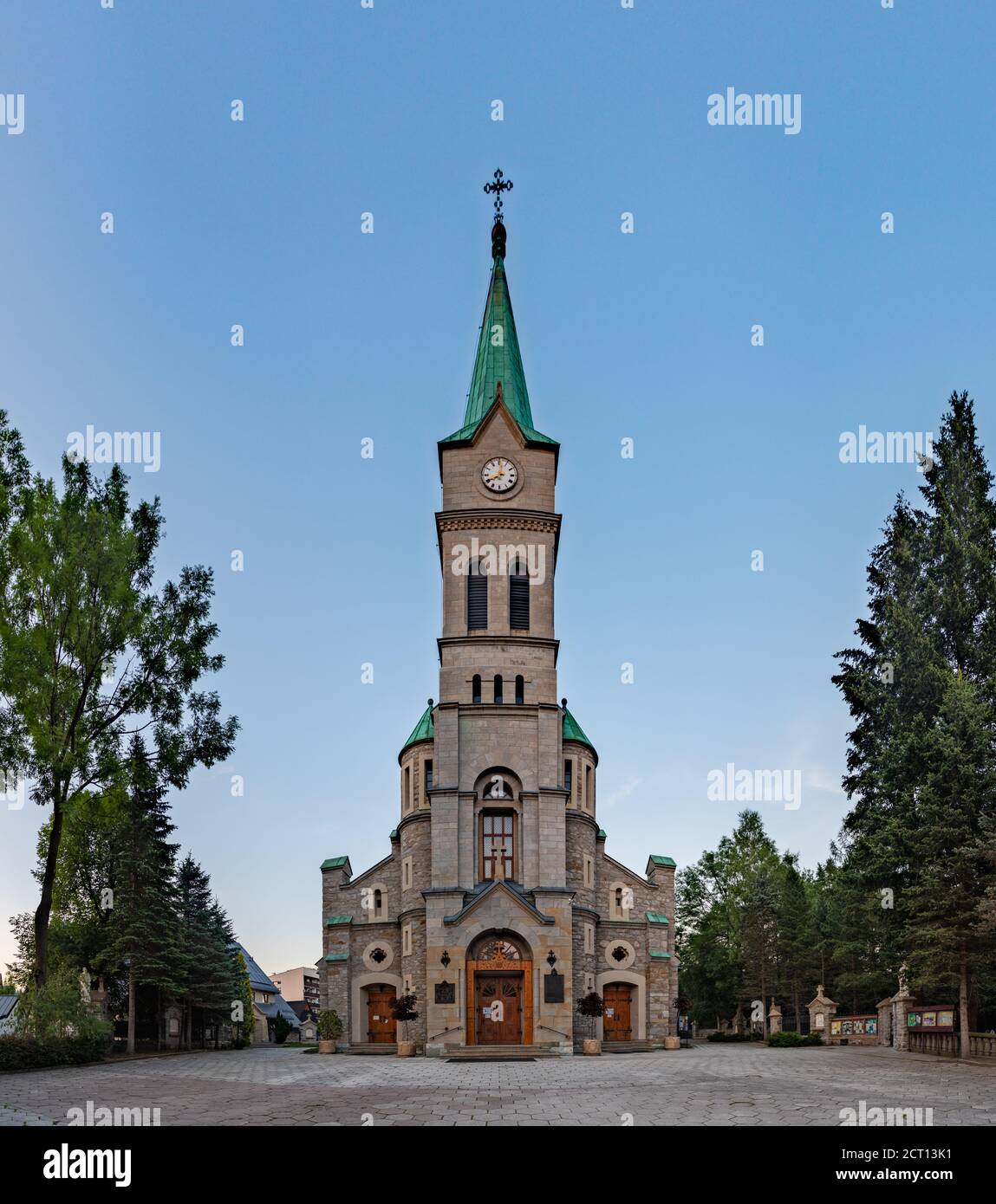 A panorama picture of the Church of the Holy Family, in Zakopane. Stock Photo