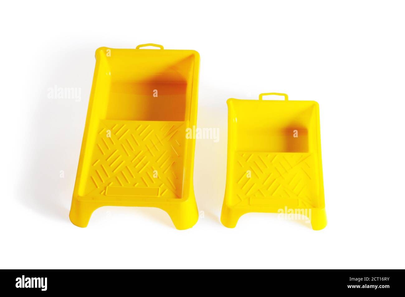 Yellow cuvettes set. Closeup. Isolated over white background Stock