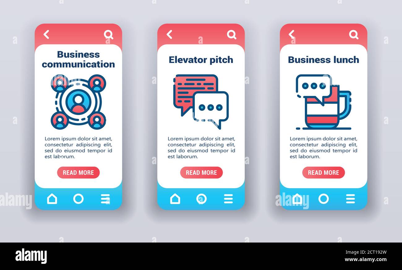 Networking on mobile app onboarding screens. UI UX GUI template. Stock Vector