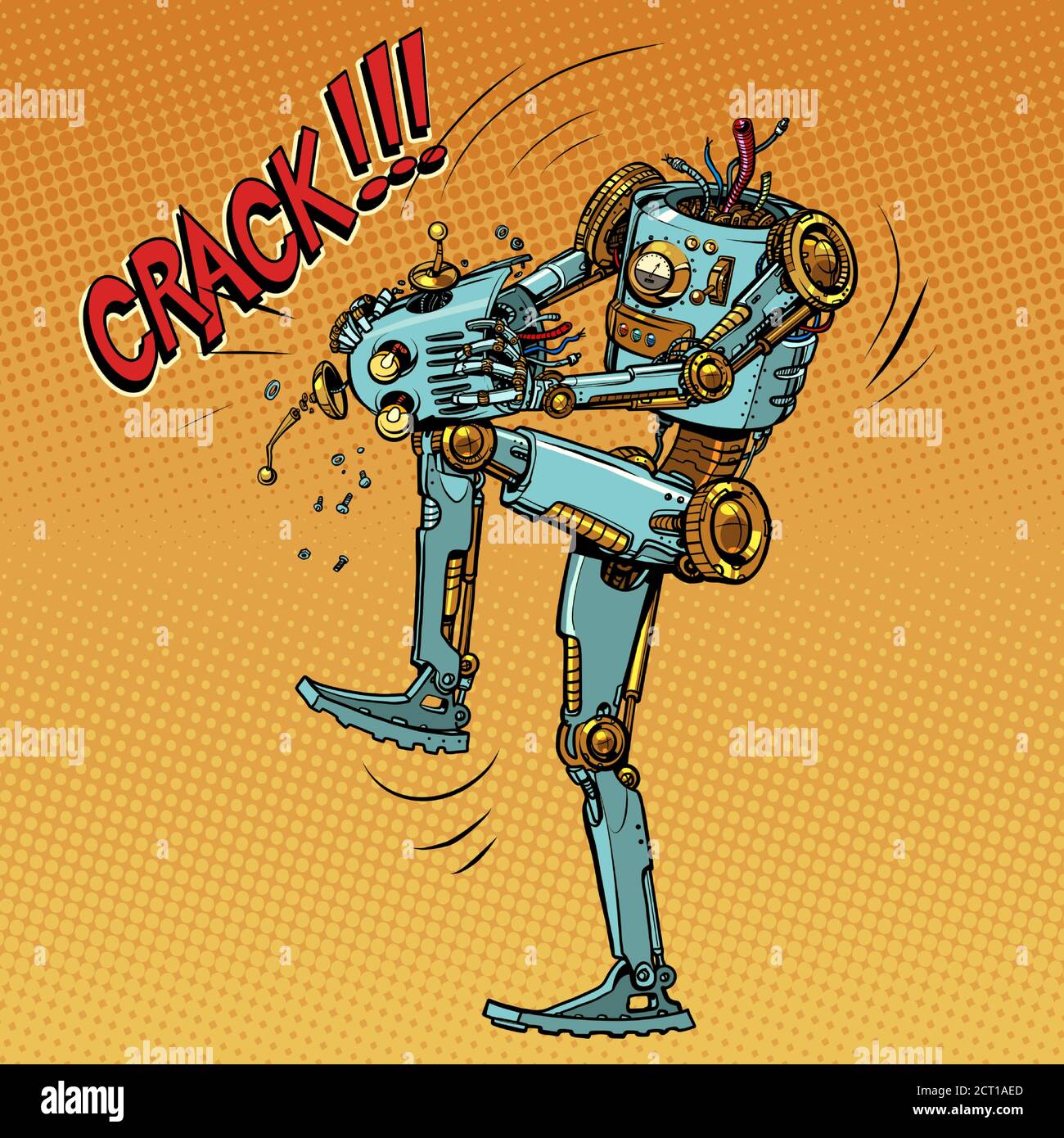 The mad robot breaks its head and brain Stock Vector