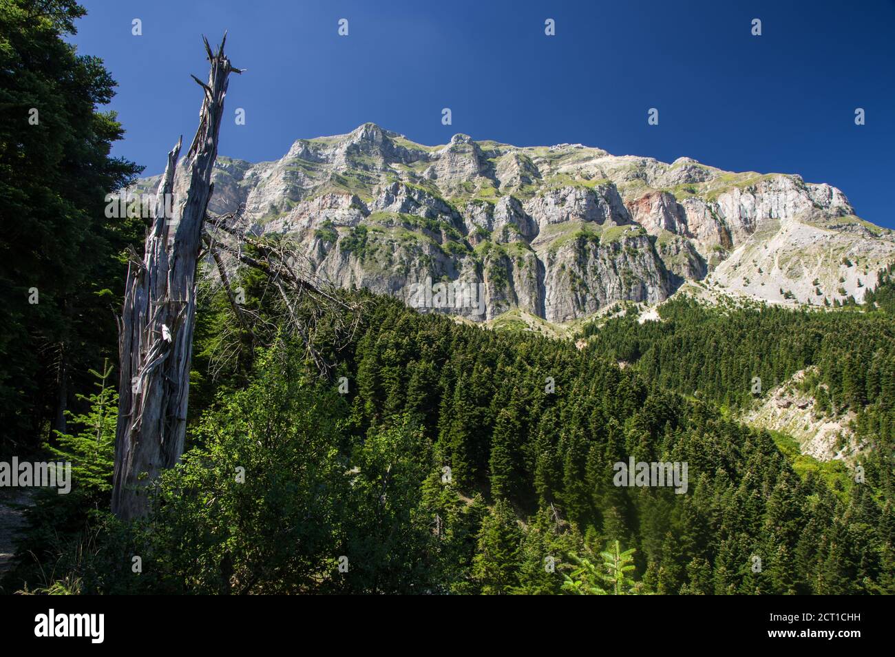 Tzoumerka national park mountains and a waterfall Kefalovriso - higherst waterfall in Greece with 350m Stock Photo