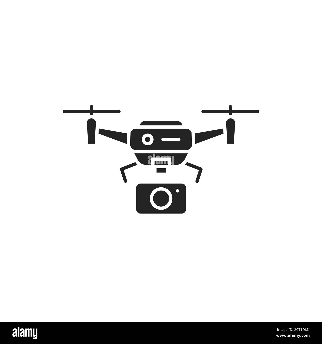 Drone with camera automatic unmanned control black glyph icon. Aircraft device concept. Video surveillance from a quadcopter, shots from a height Stock Vector