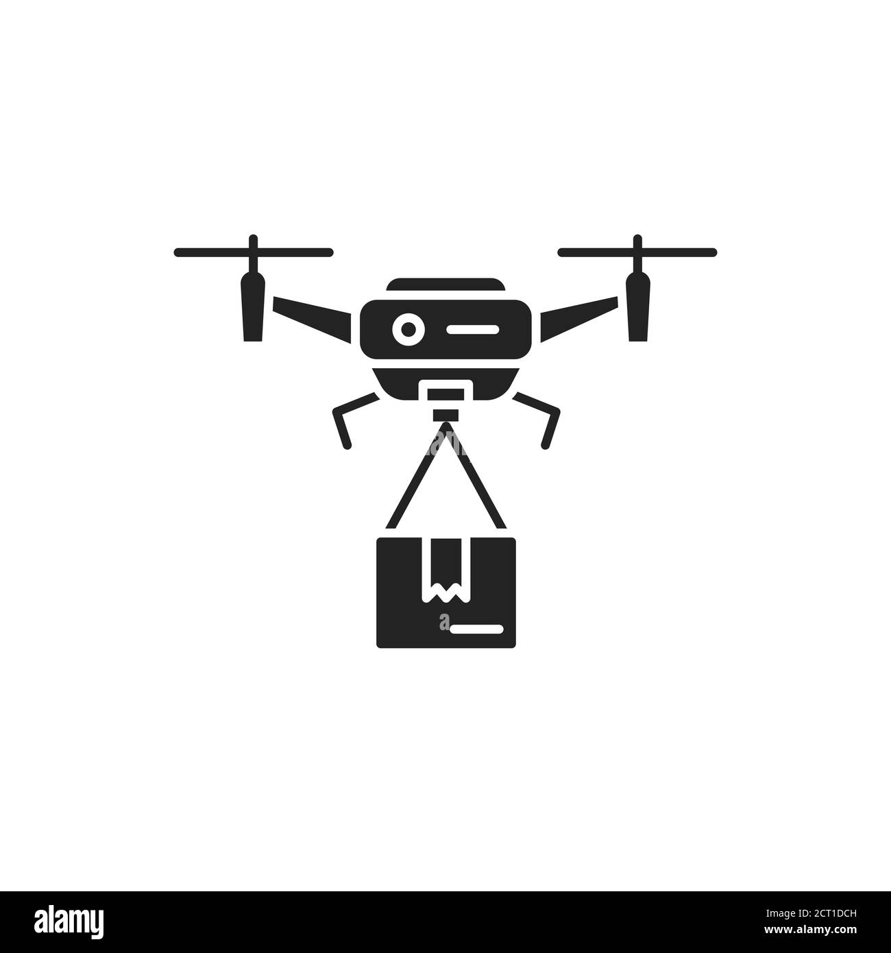 Drone delivery black glyph icon. Quadcopter carrying a package. Aircraft device concept. Sign for web page, mobile app, banner, social media Stock Vector