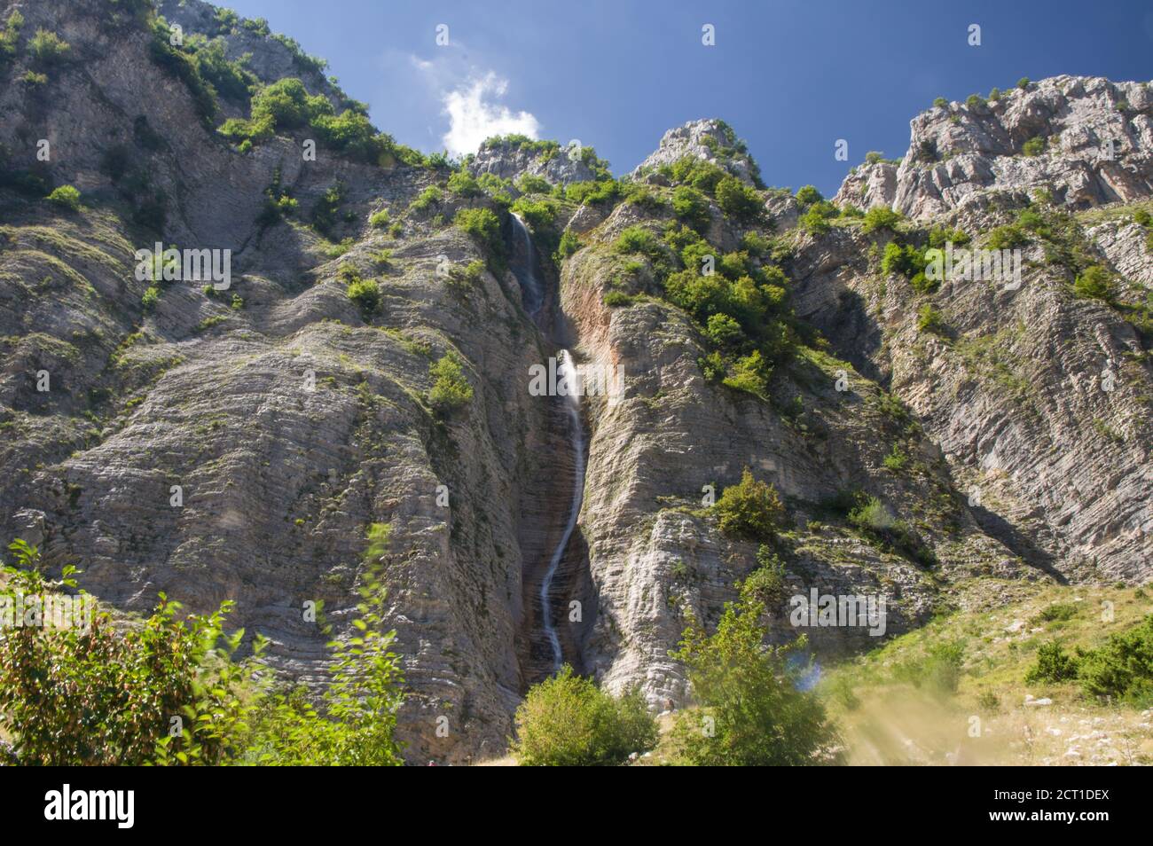 Tzoumerka national park mountains and a waterfall Kefalovriso - higherst waterfall in Greece with 350m Stock Photo