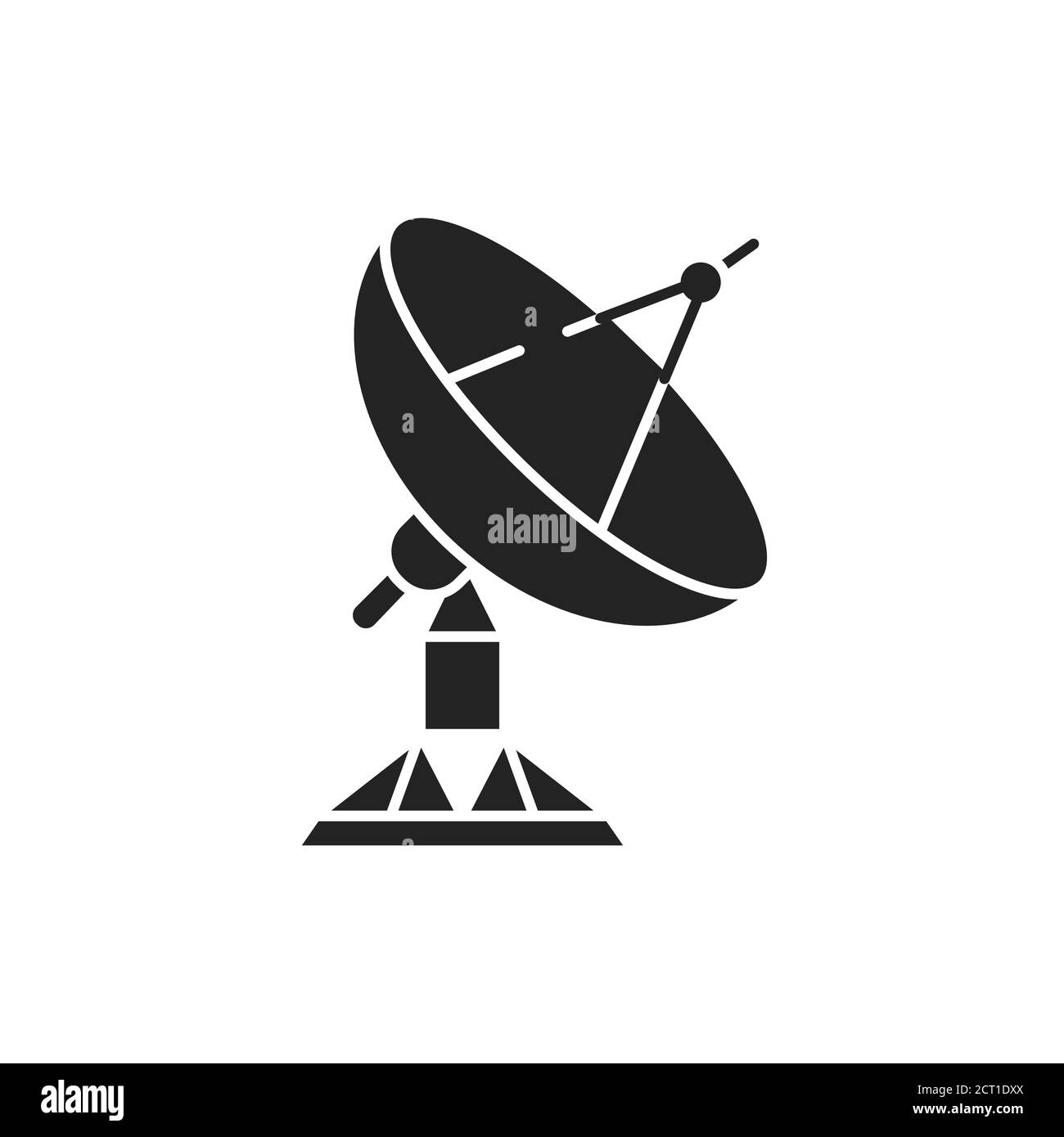 Radar satellite dish black glyph icon. Wireless communication equipment. Antenna transmits and receives a signal from space. Sign for web page, mobile Stock Vector