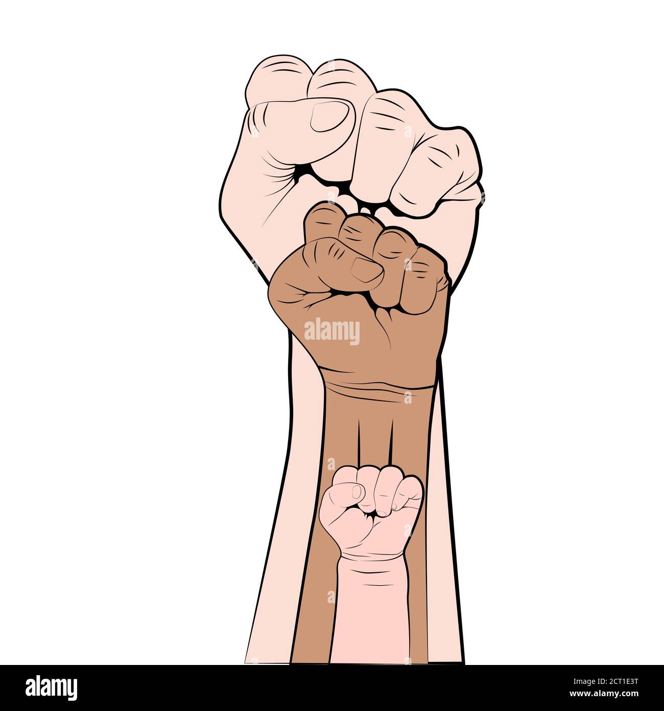 Female male and children fist up. Fight for rights and freedoms. Vector illustration Stock Vector
