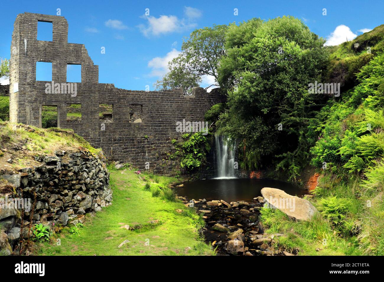 Waterfall and river in lancashire Stock Photo