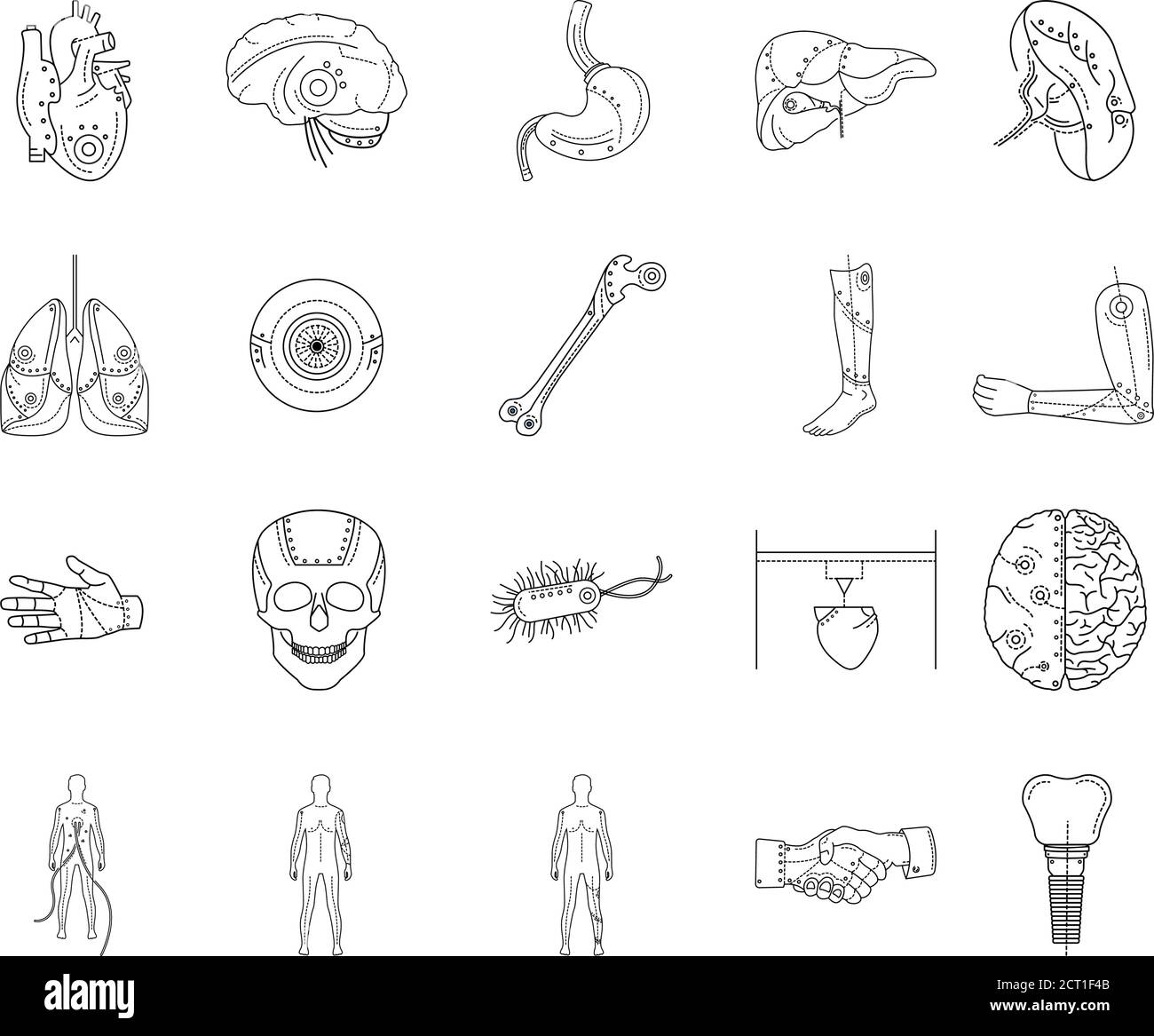 Artificial limb black line icons set. Prosthetic implants of different ...