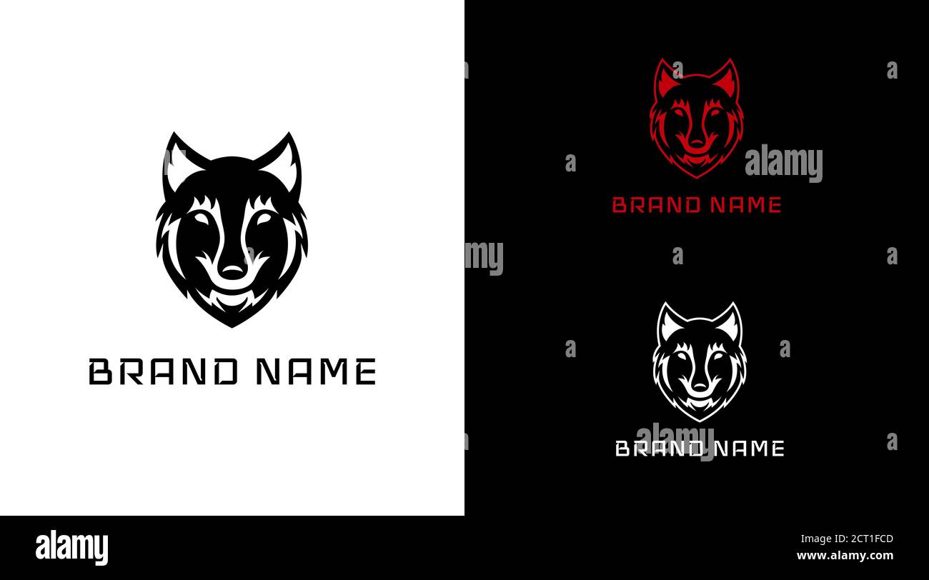 Black wolf masculine logo on white and black background Stock Vector