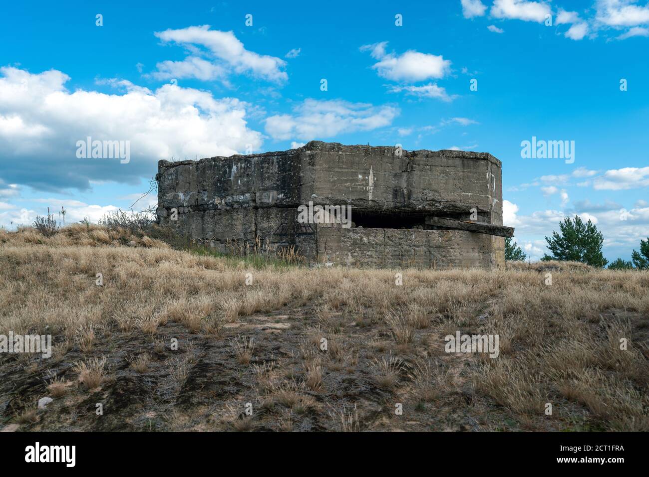 Concrete bunker at former military training area Jueterbog in late summer in Brandenburg, Germany Stock Photo