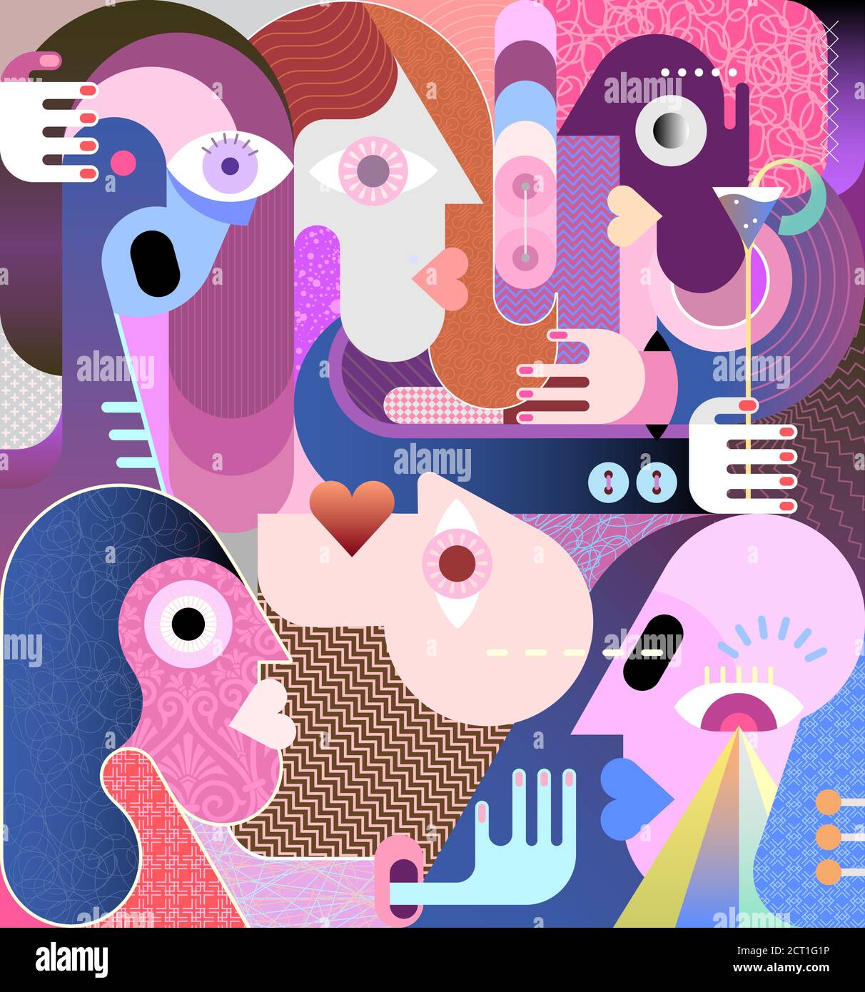 Large group of people vector illustration. Modern abstract fine art painting Stock Vector Image