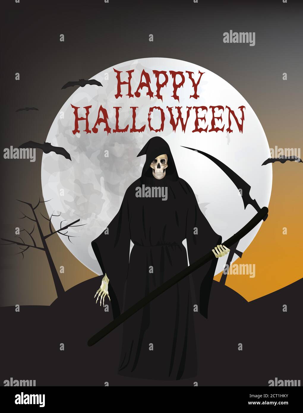 Halloween card with Grim Reaper, vector Stock Vector