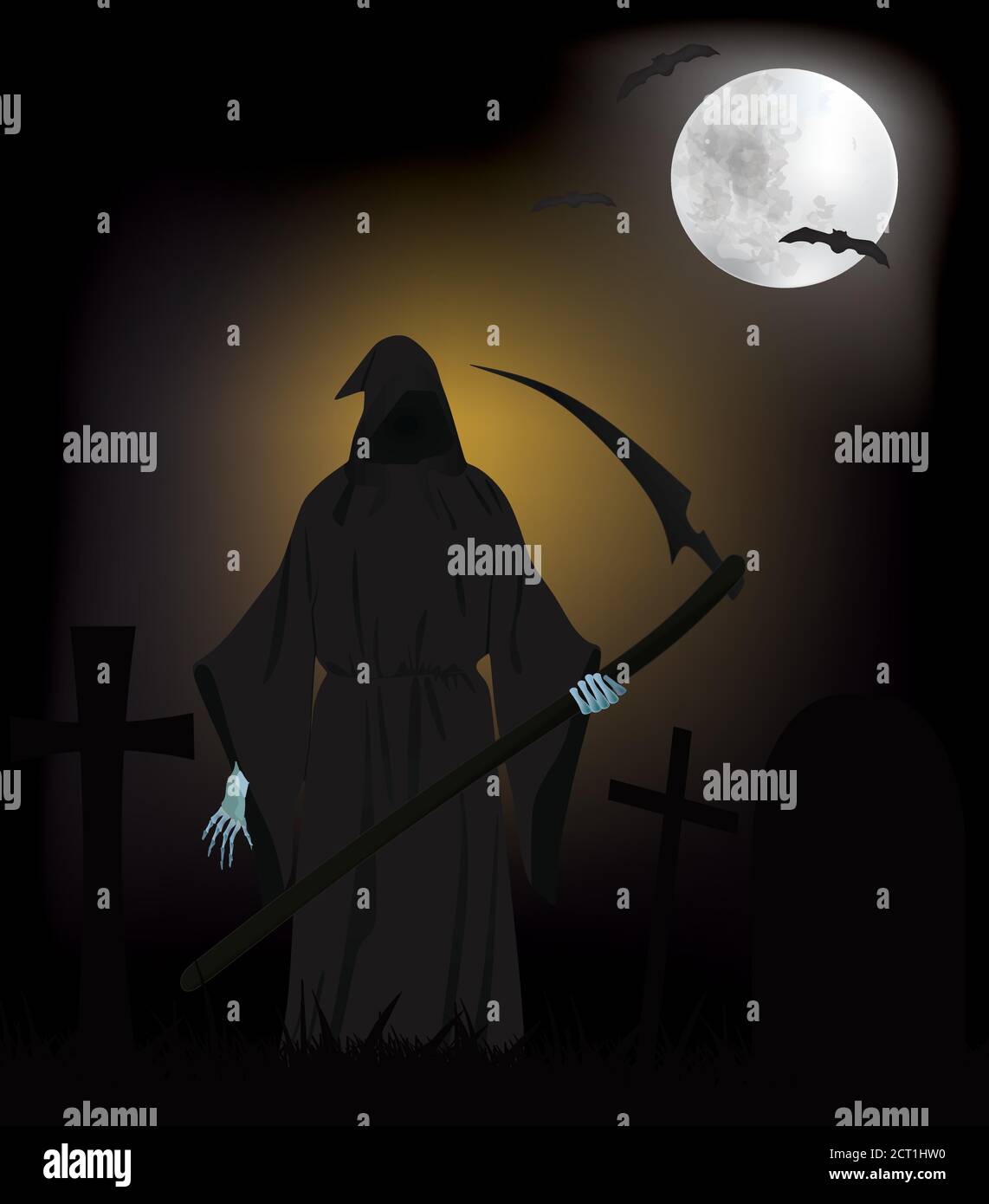 Grim Reaper on cemetery, vector Stock Vector