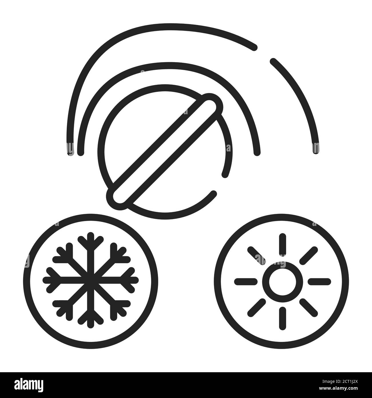 Switching heater black line icon. Option to increase or decrease th ...