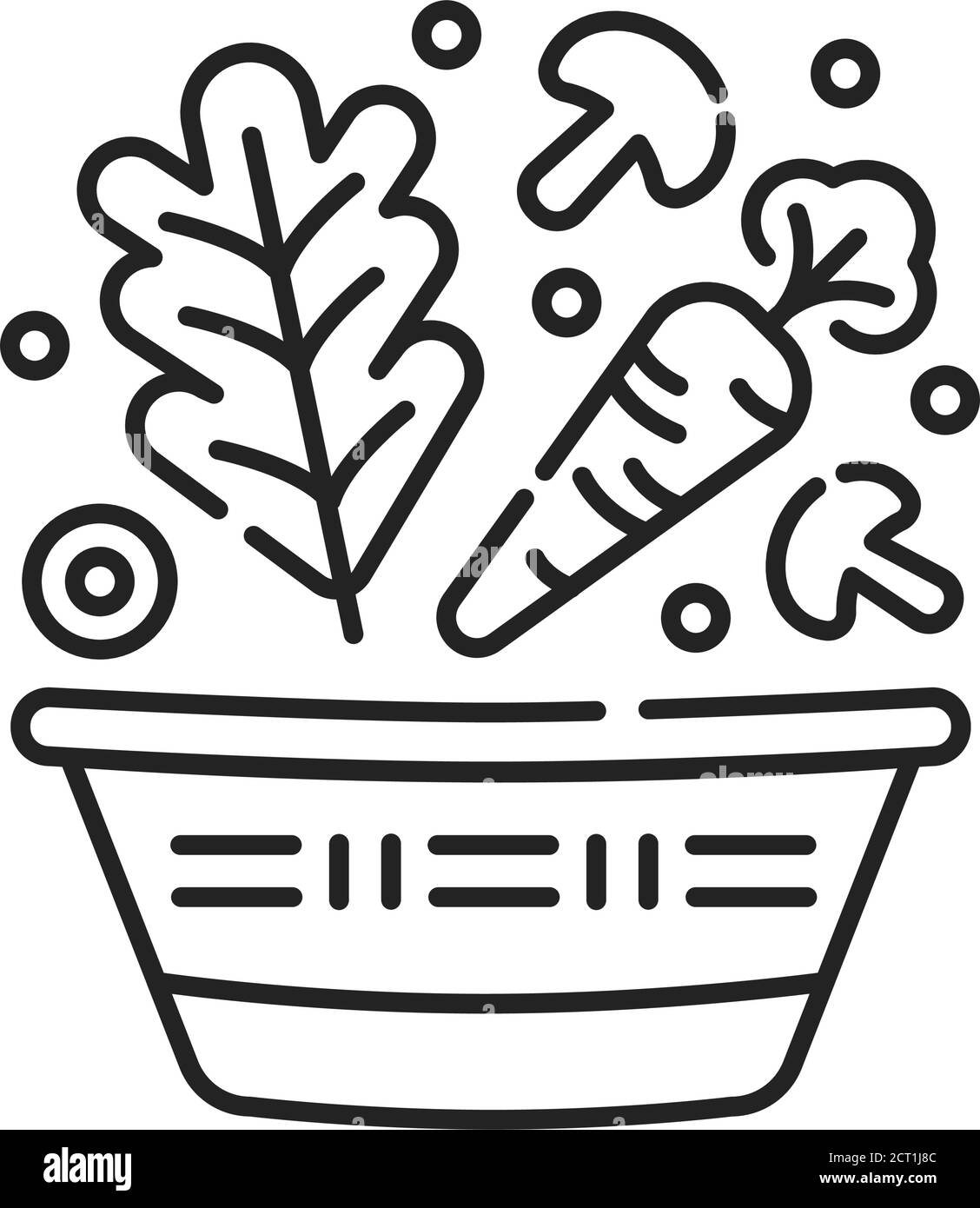 Vegetables in basket black line icon. Natural, healthy vegetarian food. Farming concept. Pictogram for web page, mobile app, promo. UI UX GUI design Stock Vector