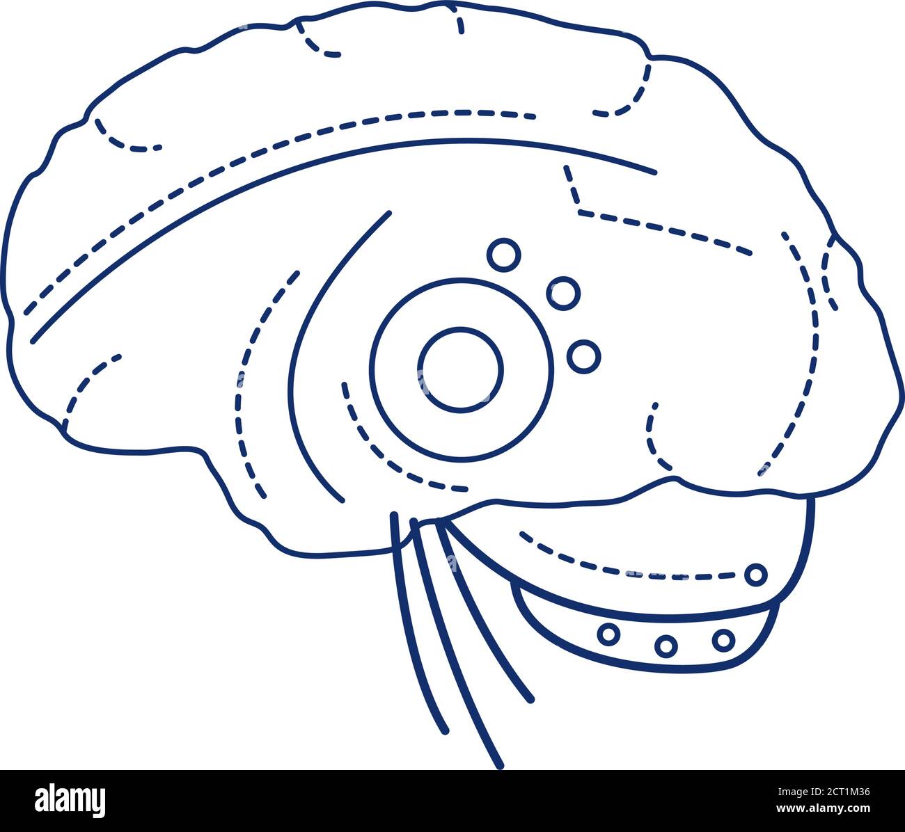 Bio artificial brain black line icon. Software and hardware with cognitive abilities similar to those of human brain. Pictogram for web page, mobile Stock Vector