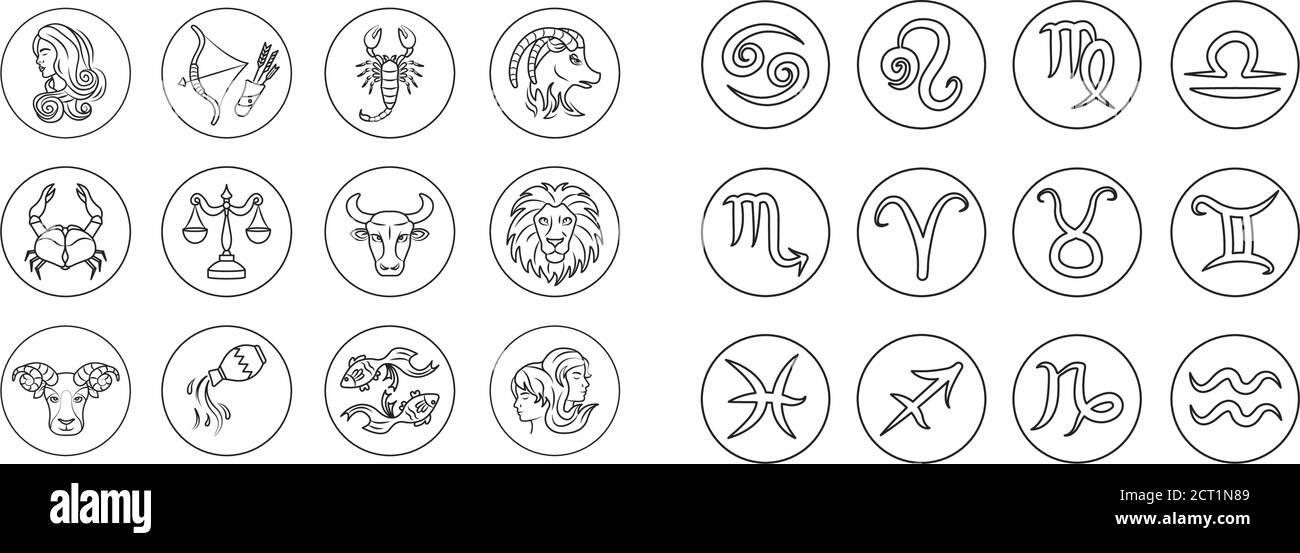 Zodiac signs black line icons set. Astrology. Horoscope. All