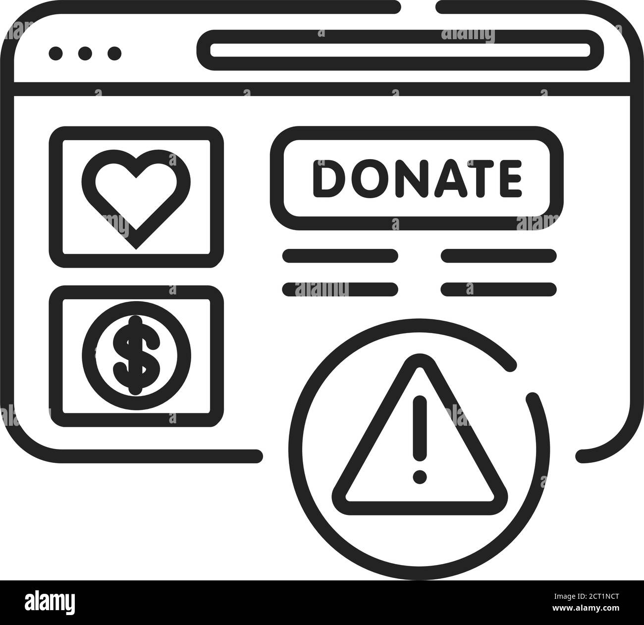 Charity scam black line icon. Cybercrime. Fake donation. Pictogram for web page, mobile app, promo. UI UX GUI design element. Editable stroke. Stock Vector