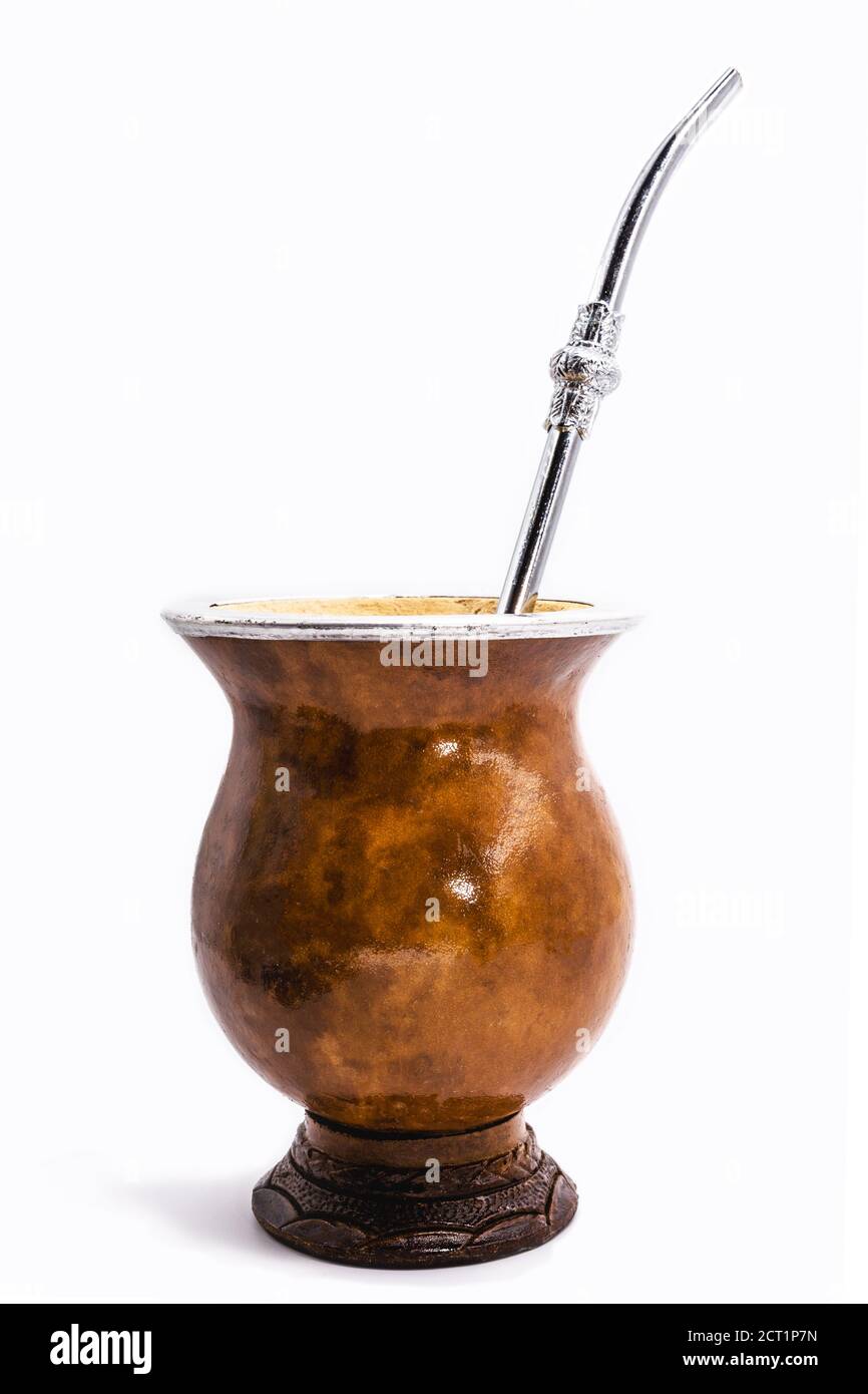 cup of mate, called chimarrão, from South America. White isolated background, utensil for mate