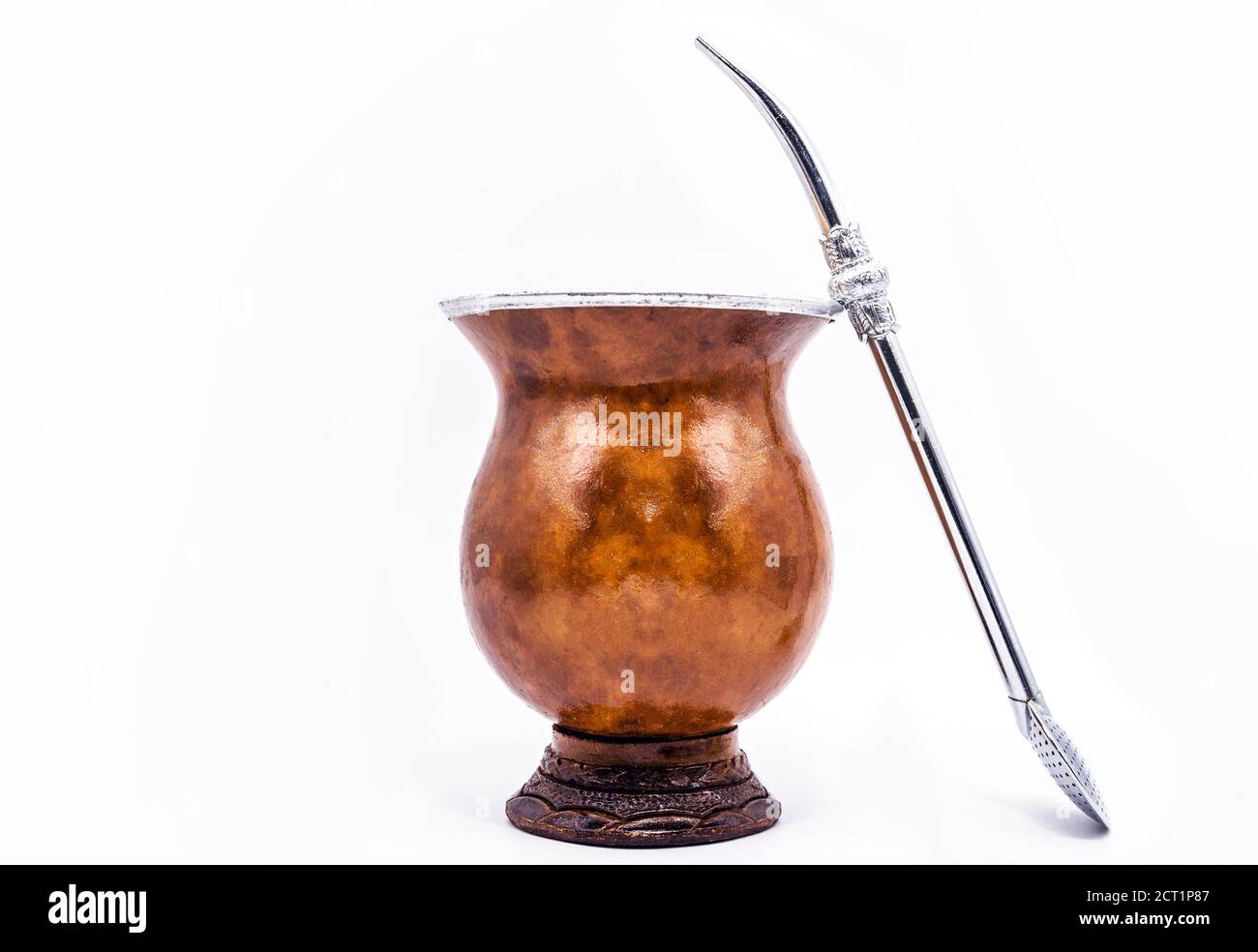cup of mate, called chimarrão, from South America. White isolated background, utensil for mate