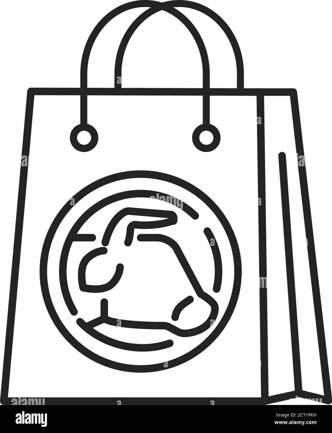 Purchase of artificial meat black line icon. Buying a cultured meat. Paper bag. Can be done in the supermarket. Pictogram for web page, mobile app Stock Vector