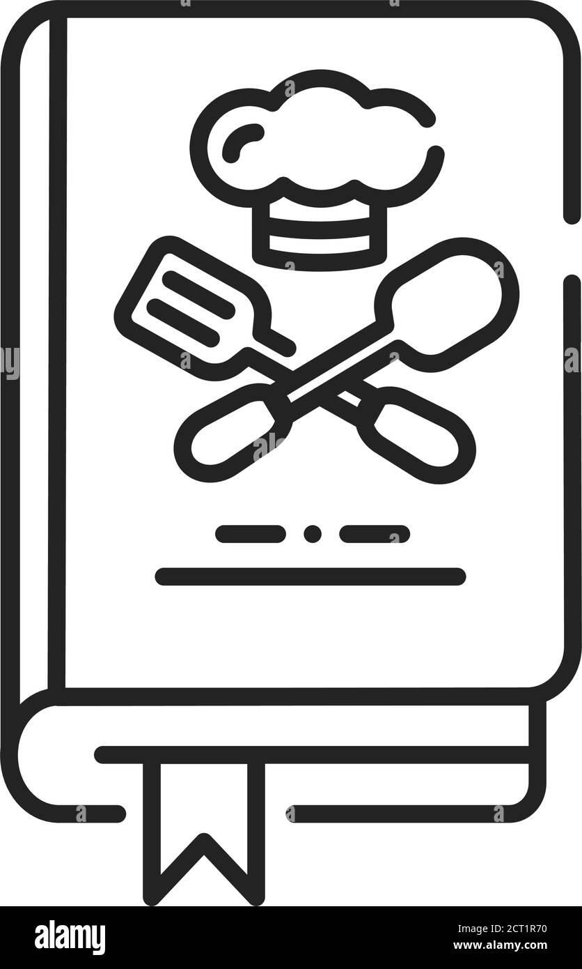 Culinary book black line icon. A kitchen reference containing recipes ...