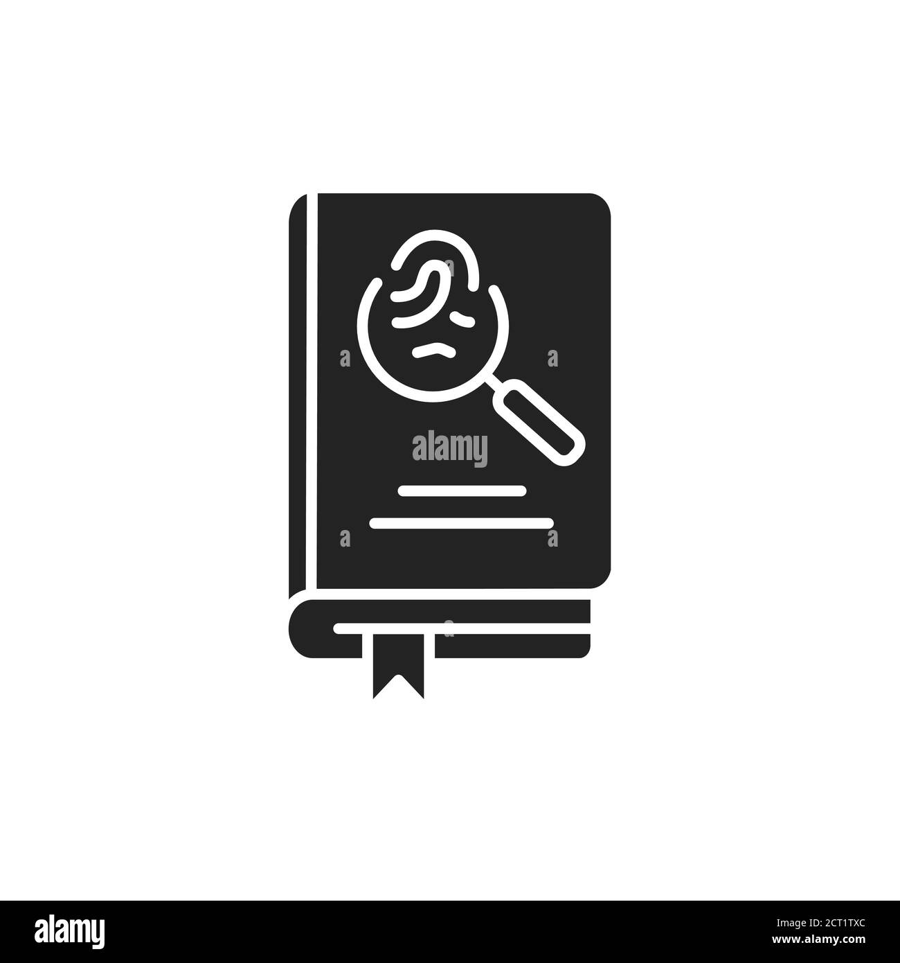 Detective book black glyph icon. A sub-genre of crime and mystery fiction. An investigator investigates a crime, often murder. Pictogram for web page Stock Vector