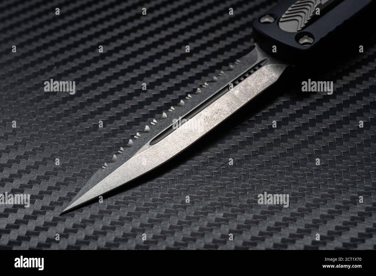 Knife blade close up. Double sharpened knife. The knife is at an angle. EDC Stock Photo Alamy