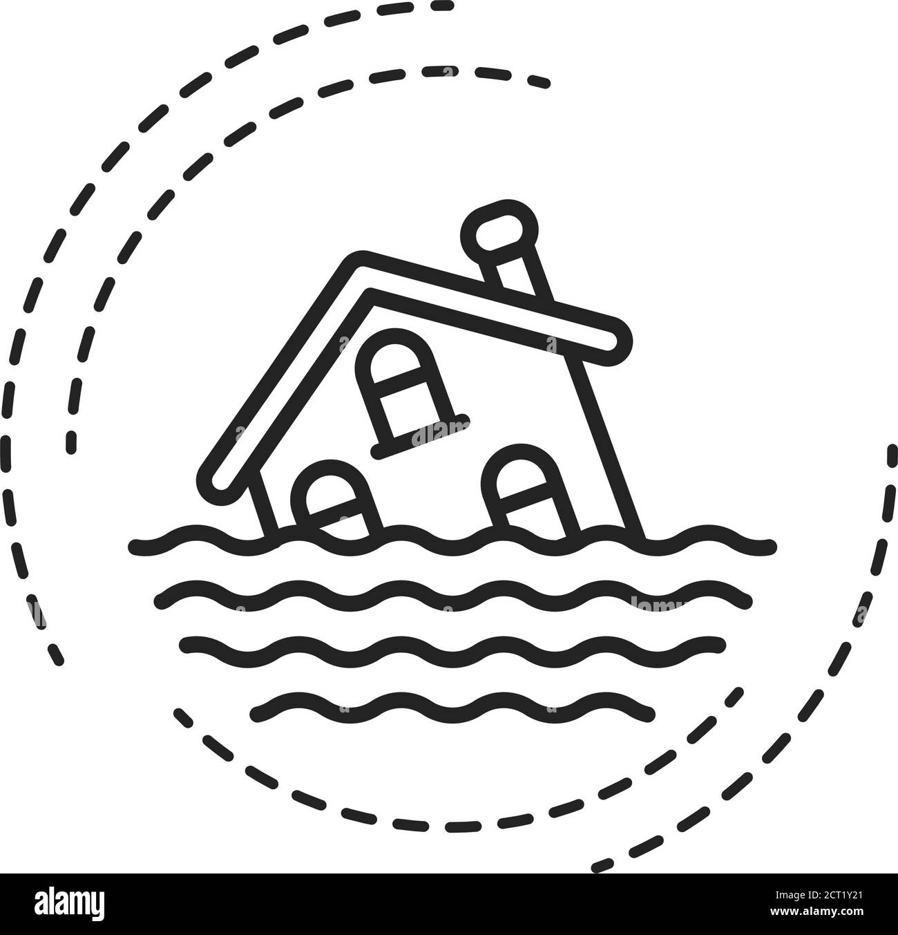 Flood black line icon. An overflow of water that submerges land that is usually dry. Pictogram for web page, mobile app, promo. UI UX GUI design Stock Vector