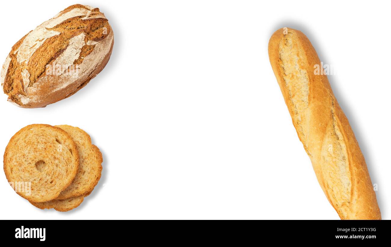 Isolated different kinds of bread on a white background. Photo of
